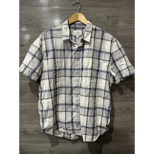 Lucky Brand Shirt Men's XL Gray Blue Plaid Saturday Stretch Short Sleeve